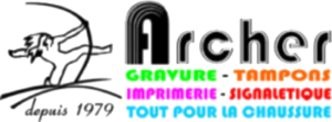 Logo Archer SAS, gravure, tampons, imprimerie, signalétique, tout pour la chaussure, depuis 1979